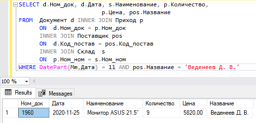 Запрос, использующий 4 таблицы базы данных