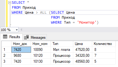 Запрос с некоррелированным подзапросом и проверкой